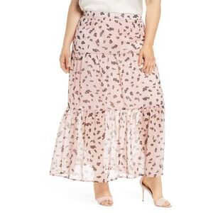 NEW Leith Women's Pink Pull On Floral Print Lined Tiered Maxi Skirt Size XS